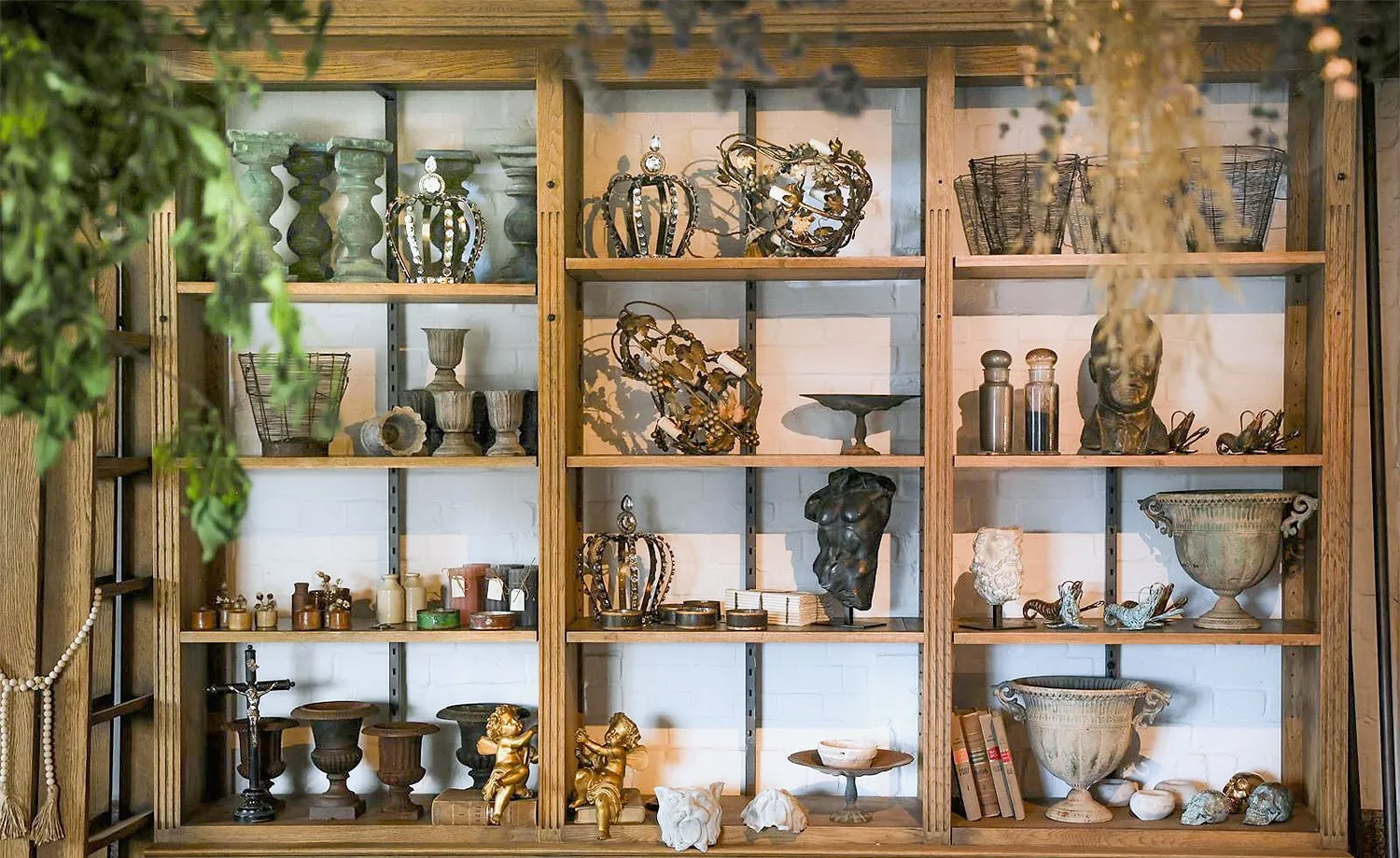 Shelves of antique urns, pots and curiosities in the shop